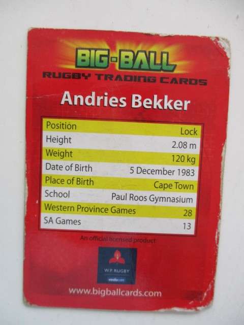 LOVELY RUGBY TRADING CARDS - ONE BIT CREASED - ANDRIES BEKKER  AND WILLEM DE WAAL W.P