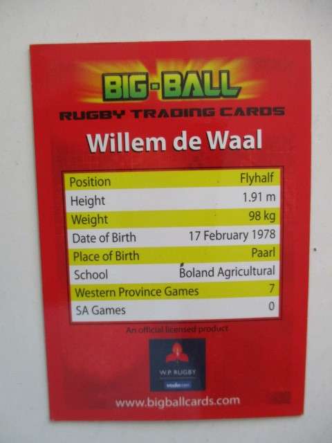 LOVELY RUGBY TRADING CARDS - ONE BIT CREASED - ANDRIES BEKKER  AND WILLEM DE WAAL W.P
