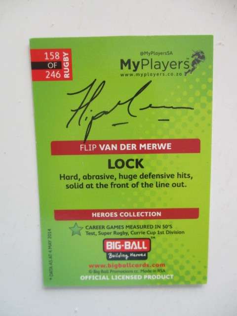 RUGBY TRADING CARDS -  FLIP VAN DER MERWE - SIGNATURE SERIES
