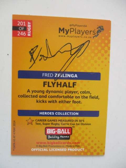 RUGBY TRADING CARD - FRED ZEILINGA - SIGNATURE SERIES