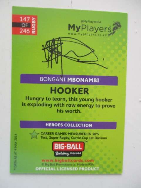 RUGBY TRADING CARD - BONGANI MBONAMBI - SIGNATURE SERIES
