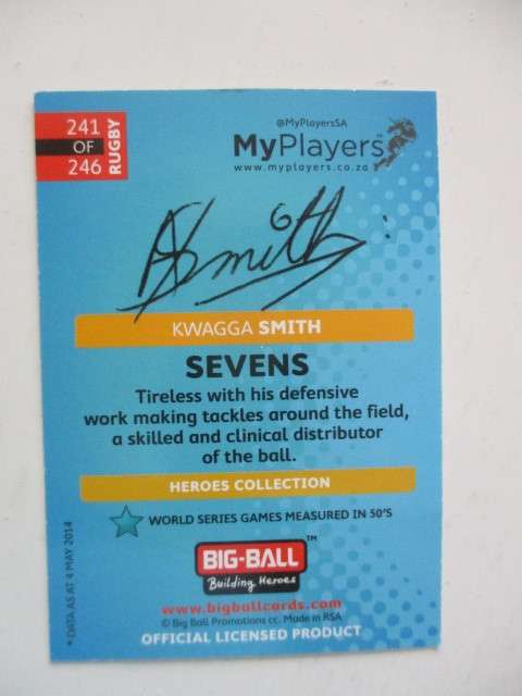 RUGBY TRADING CARDS- KWAGGA SMITH - SIGNATURE SERIES