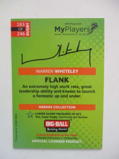RUGBY TRADING CARD - WARREN WHITELEY - SIGNATURE SERIES