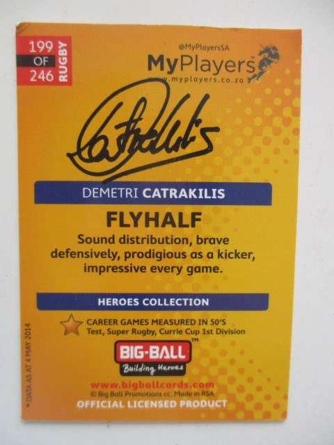 RUGBY TRADING CARD - DEMETRI CATRAKILIS - SIGNATURE SERIES