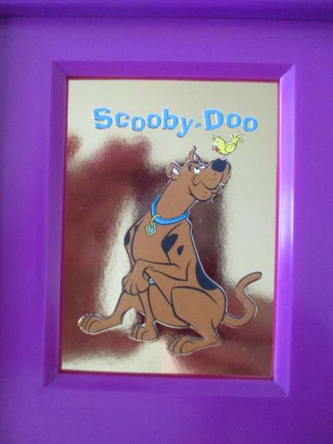 LOVELY FRAME WITH SCOOBY DOO FOIL CARDS DISPLAYED AND SMALL FREE RADIO