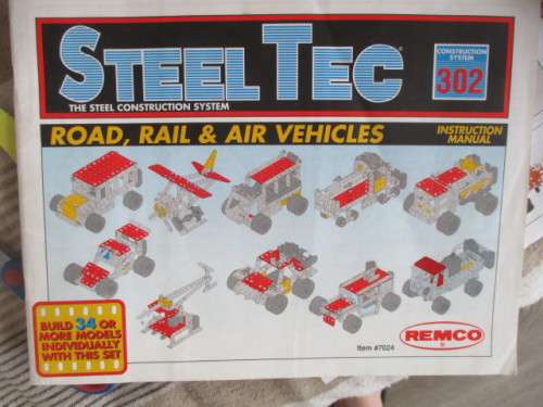 LOVELY STEEL TEC / MECCANO SET IN BOX - MAKE VARIOUS ROAD, AIR RAIL VEHICLES MOTOR MISSING
