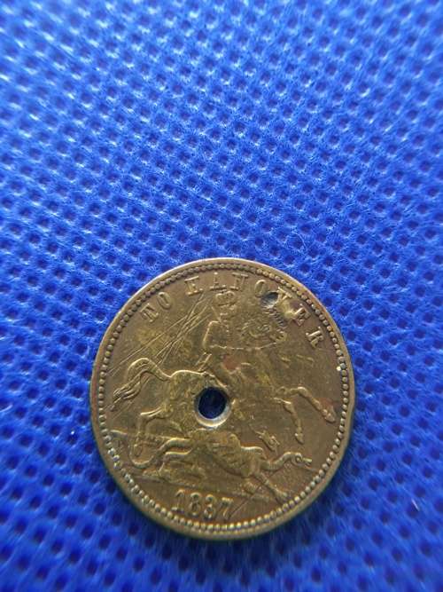 ANTIQUE COIN  VICTORIA  REGINA - 1837 - HOLE IN COIN SUGGESTS VERY NEAT WITH AN EDGE ERROR?