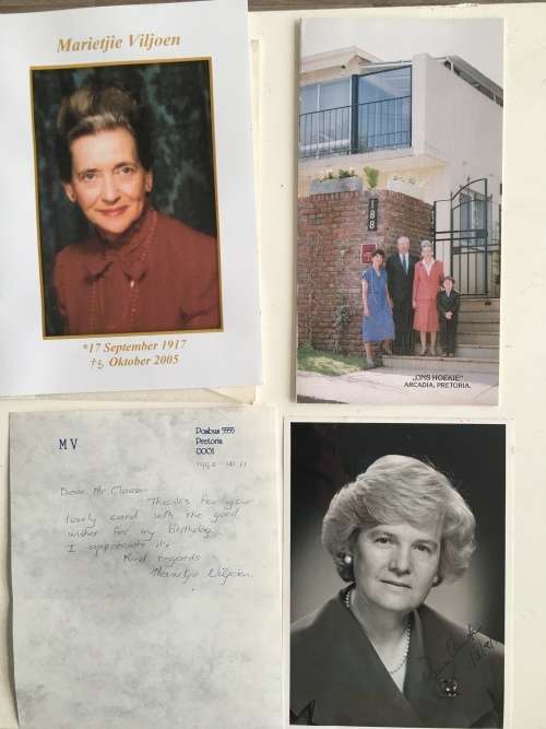 LOVELY LOT OF MARIETJIE VILJOEN ITEMS INCLUDING AUTOGRAPHS AND FREE MINISTER