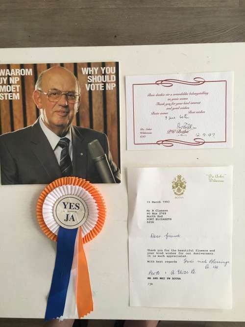 LOVELY LOT OF FORMER PRESIDENT AND PRIME MINISTER P.W. BOTHA INCLUDING AUTOGRAPHS