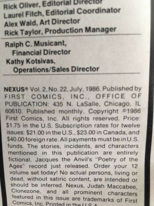 FIRST COMICS - NEXUS  VOL. 2 NO. 22 - 1986