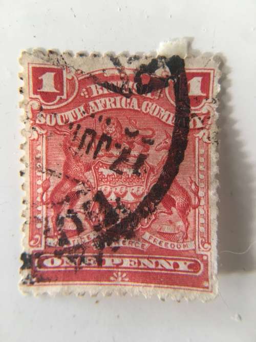 RHODESIA USED 1 PENNY STAMP COAT OF ARMS STAMP