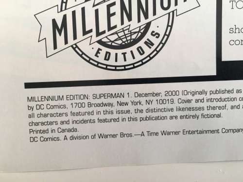 DC COMICS MELLENIUM ISSUE COMICS - NO. 1 - 2000 - SUPERMAN DEBUT ISSUE