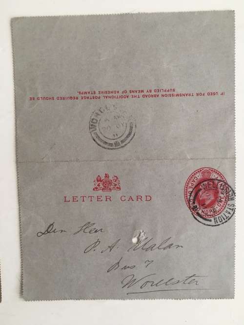 ANTIQUE - LETTER CARDS OUMA MALAN 1880-1867 - JOHN OGILIVINE NORTON 1840-1899 ANTIQUE TELEGRAMME
