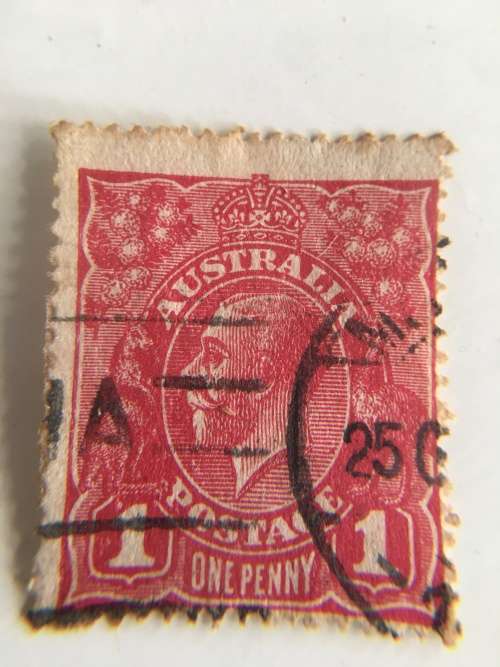 AUSTRALIA RED 1 PENNY KING GEORGE STAMP