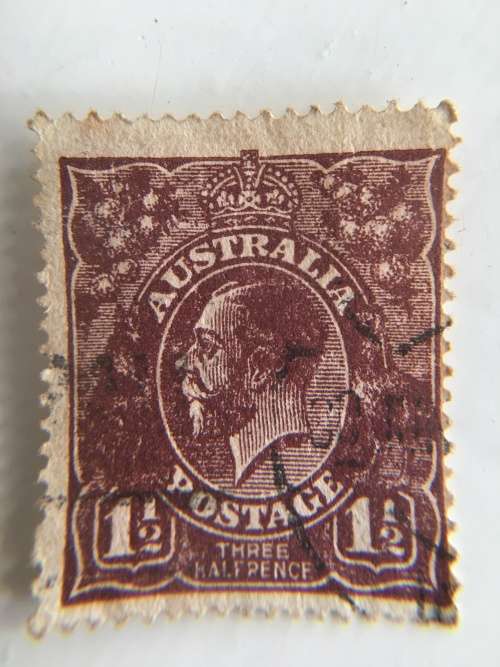 AUSTRALIA  1  1/2  PENCE BROWN KING GEORGE STAMP USED
