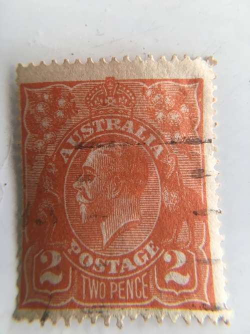 AUSTRALIA ORANGE 2 PENCE STAMP USED KING GEORGE