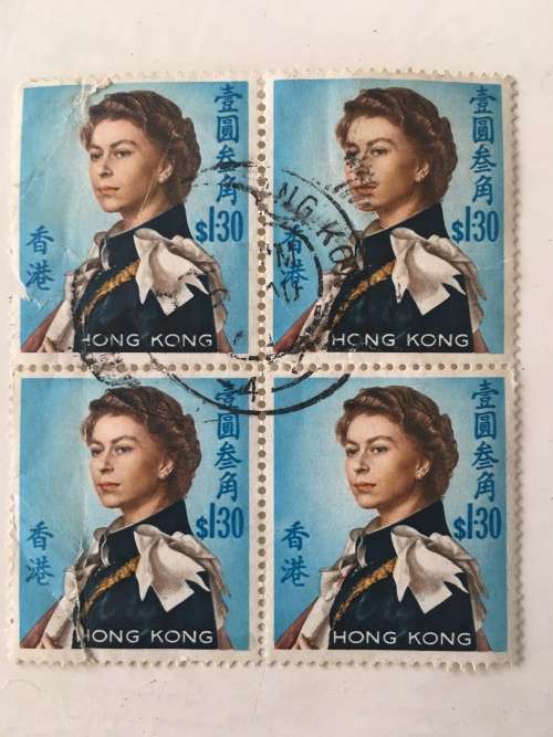 HONG KONG BLOCK OF 4 USED QUEEN ELIZABETH
