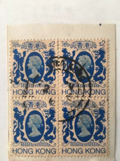 HONG KONG $2 BLOCK OF 4 USED STAMPS