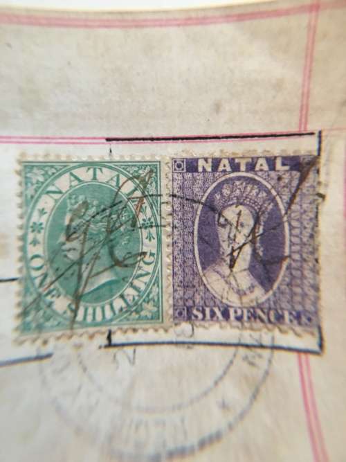 NATAL SOUTH AFRICA 2 QUEEN VICTORIA MOUNTED USED STAMPS