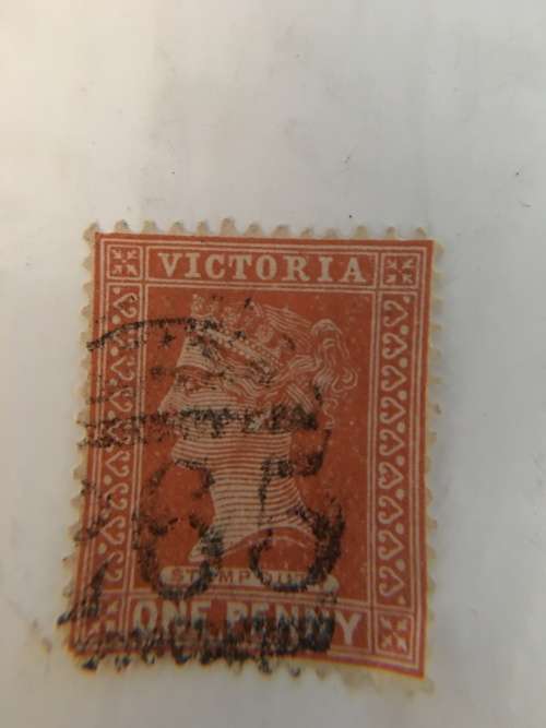 AUSTRALIA 1 PENNY   QUEEN VICTORIA USED STAMP WITH INVERTED WATER MARK