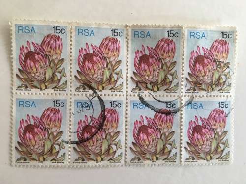 SOUTH AFRICA BLOCK OF USED PROTEA STAMPS