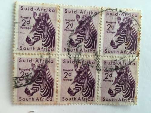 SOUTH AFRICA 2D USED ZEBRA STAMPS 1954 BLOCK