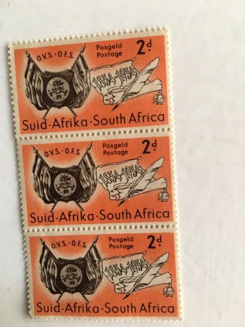 SOUTH AFRICA UNUSED ORANGE FREE STATE STAMPS  6 STAMPS THE BLOCK IS FOLDED BLOCK