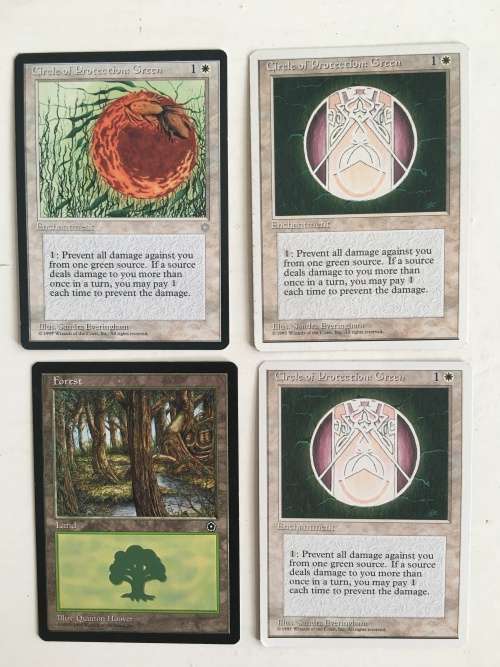 MAGIC THE GATHERING- CIRCLE OF PROTECTION GREEN X 3 CARDS AND ANOTHER  ICE AGE AND 4TH EDITION
