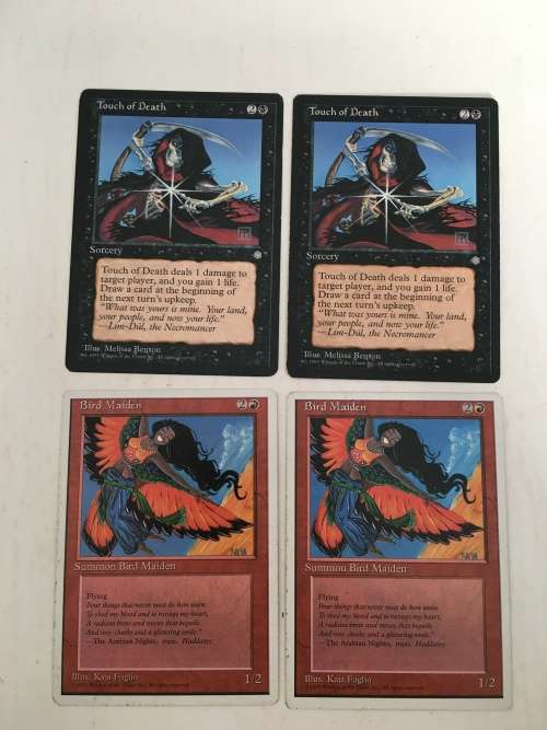 MAGIC THE GATHERING - 2 HALF SETS - TOUCH OF DEATH X 2 - BIRD MAIDEN X 2 - 4 CARDS