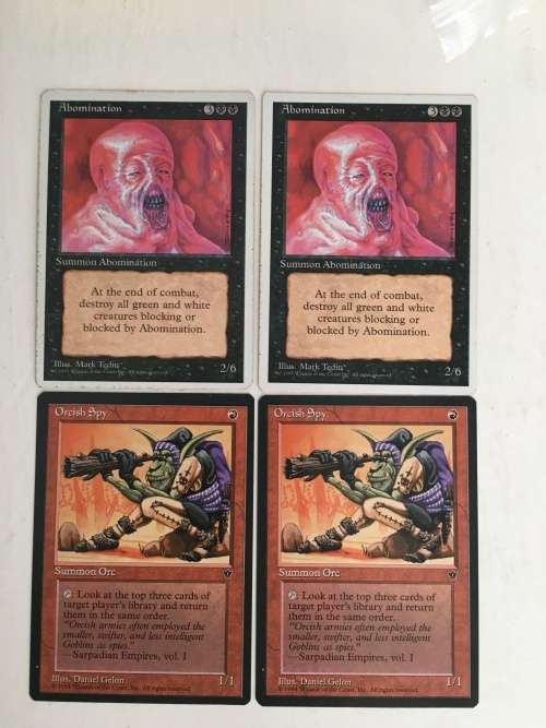 MAGIC THE GATHERING - ABOMINATION X 2 - ORCISH SPY X 2 - 2 HALF SETS X 4 CARDS