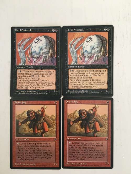 MAGIC THE GATHERING - 2 HALF SETS - THRULL WIZARD X2 - ORCISH SPY X 2 - 4 CARDS