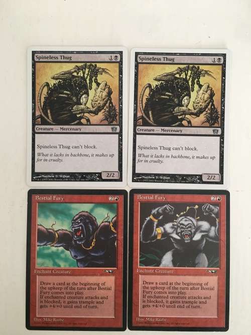 MAGIC THE GATHERING - 2 HALF SETS - SPINELESS THUG  X2 - BESTIAL FURY X2 - 4 CARDS