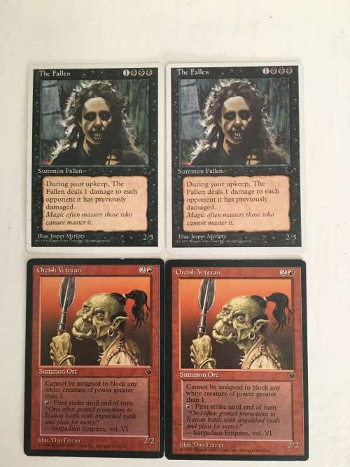 MAGIC THE GATHERING  2 HALF SETS - THE FALLEN X 2 - ORCISH VETERAN - X 2 - 4 CARDS