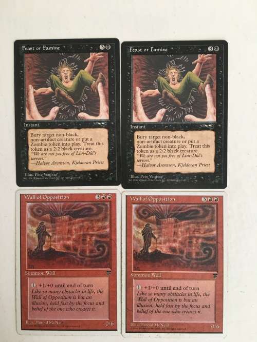 MAGIC THE GATHERING - 2 HALF SETS - FEAST OR FAMINE X 2 - WALL OF OPPOSITION - 4  CARDS