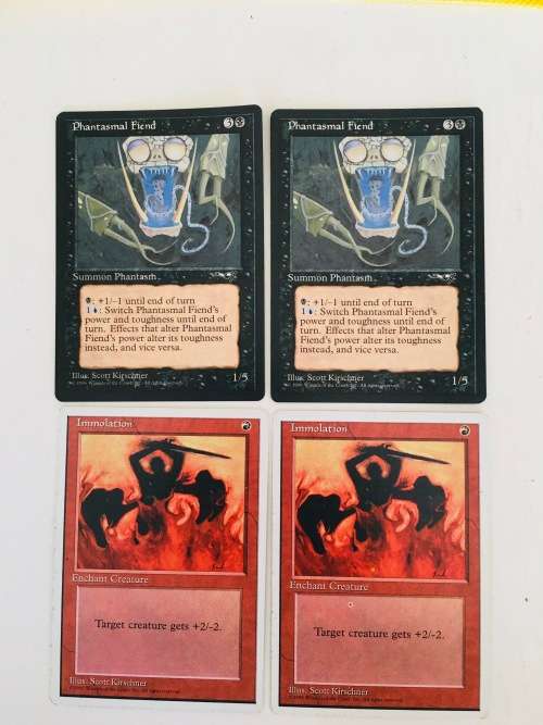 MAGIC THE GATHERING - 2 HALF SETS - PHANTASMAL FIEND X 2 - IMMOLATION X 2 - X 4 CARDS
