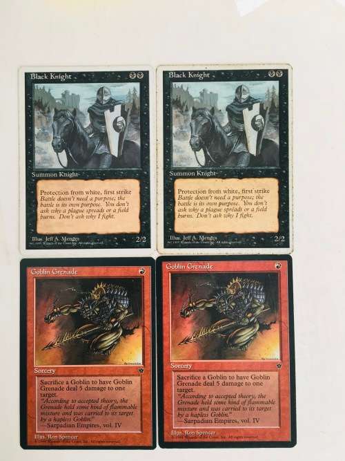 MAGIC THE GATHERING - 2 HALF SETS - BLACK KNIGHT X 2 - GOBLIN GRENADE X 2 - - 4 CARDS