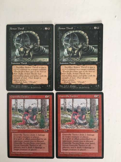 MAGIC THE GATHERING - 2 HALF SETS - ARMOR THRULL X 2 -  GUERILLA TACTICS X 2 - 4  X CARDS