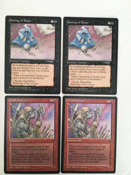 MAGIC THE GATHERING - 2 HALF SETS - CASTING OF BONES  X 2 -  ORCISH VETERAN X 2 - 4 CARDS