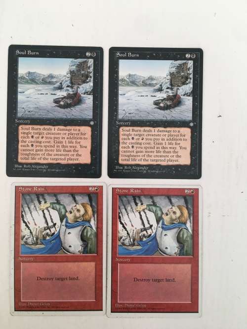 MAGIC THE GATHERING - 2 HALF SETS - SOUL BURN  X 2 - STONE RAIN X 2 - 4 CARDS