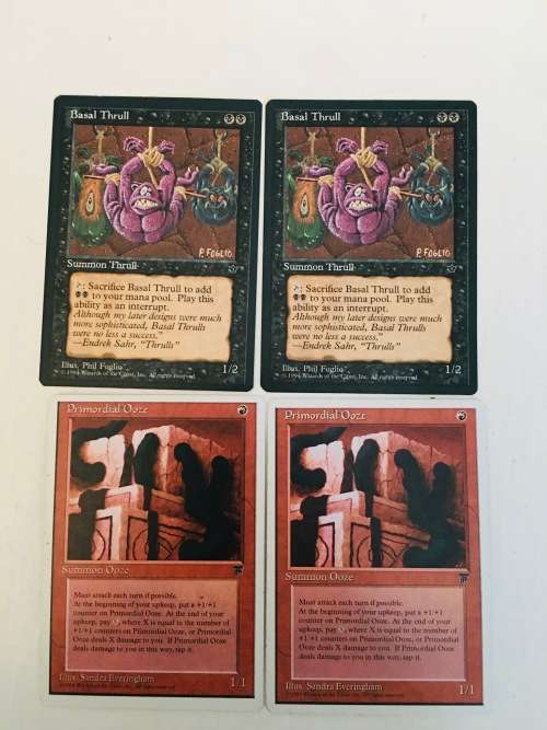 MAGIC THE GATHERING  - 2 HALF SETS - BASAL THRULL X 2 - PRIMORDIAL OOZE X 2 - 4 CARDS