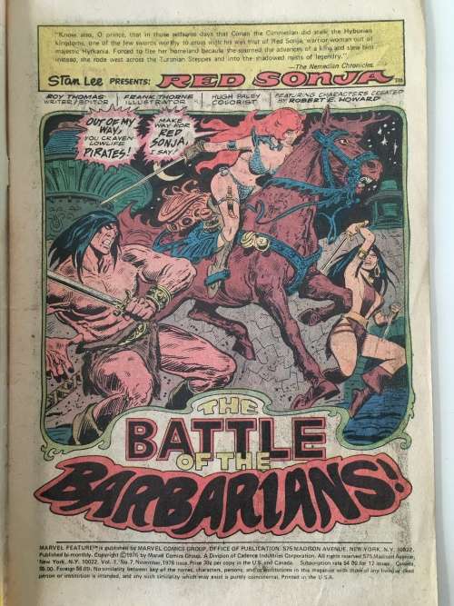 MARVEL FEATURE COMICS - RED SONJA - SHE DEVIL WITH A  SWORD -  VOL. 1 - NO. 7  - 1976
