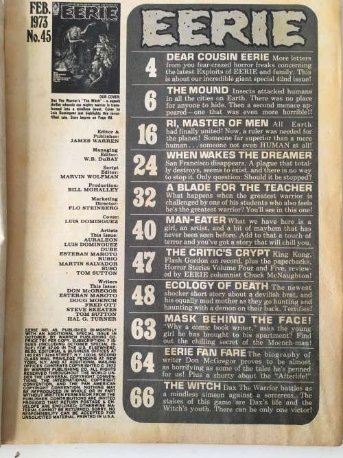 VINTAGE EERIE COMIC / MAGAZINE - NO. 45 - 1973