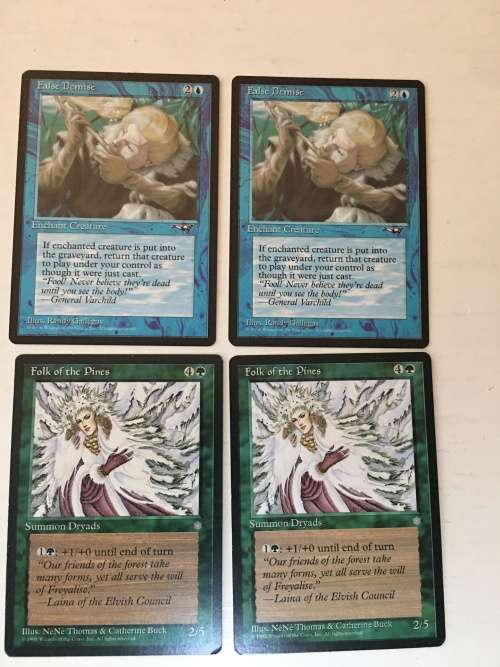MAGIC THE GATHERING  - 2 HALF SETS - FALSE DEMISE X 2 - FOLK OF THE PINES  X 2 - 4 CARDS