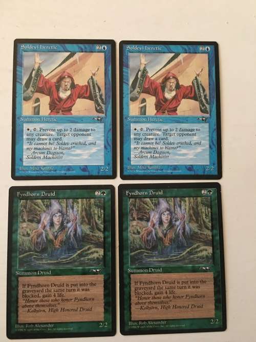 MAGIC THE GATHERING - 2 HALF SETS - SOLDEVI HERECTIC X 2 - FYNDHORN DRUID X 2 - 4 CARDS