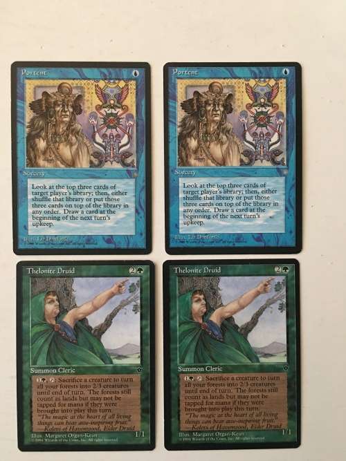 MAGIC THE GATHERING - 2 HALF SETS X2 PORTENT X 2 - THELONITE DRUID X 2 - 4 CARDS