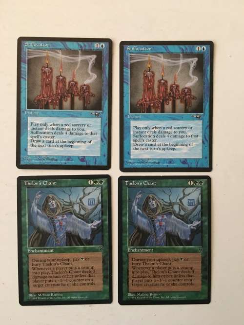 MAGIC THE GATHERING - 2 HALF SETS X2 - SUFFOCATION X 2 - THELON`S CHANT X2 - 4 CARDS