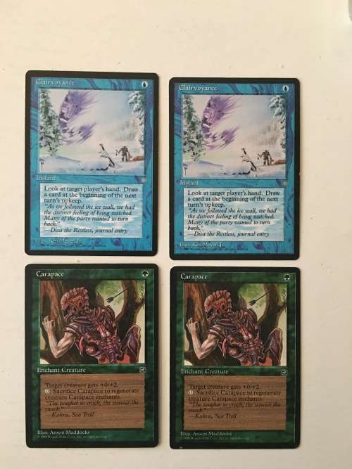 MAGIC THE GATHERING - X2 CLAIRVOYANCE X 2 - CARAPACE X 2 - 4 CARDS