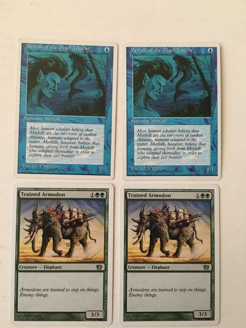MAGIC THE GATHERING  2 HALF SETS - MERFOLK OF THE PEARL TRIDENT X 2 - TRAINED ARMODON X 2 - 4 CARDS
