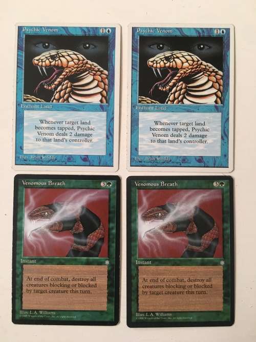 MAGIC THE GATHERING - PSYCHIC VENOM X 2 - VENOMOUS BREATH X 2 - 4 CARDS