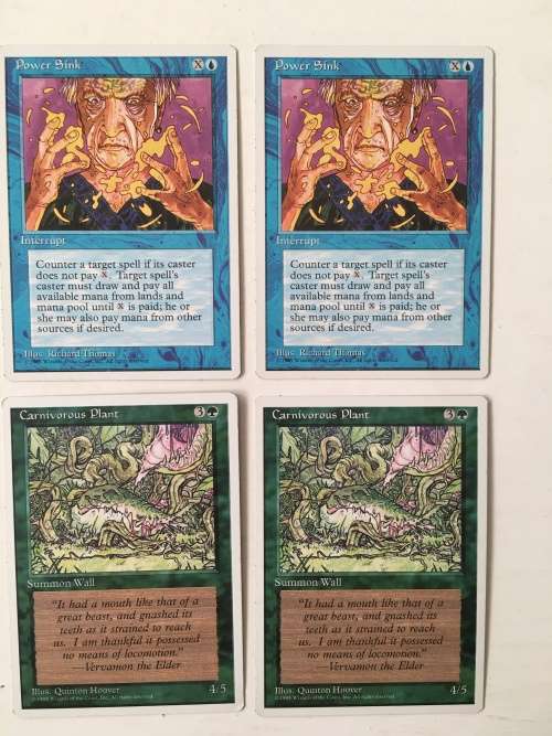 MAGIC THE GATHERING -  2 HALF SETS - POWER SINK X 2 - CARNIVOROUS PLANT X 2 - 4 CARDS